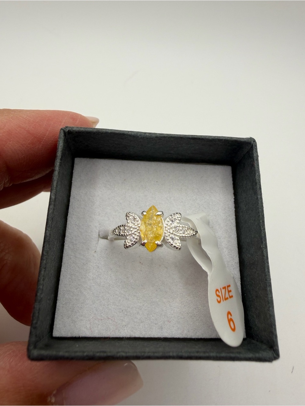 Yellow Marquise Crystal Butterfly Ring - Size 6